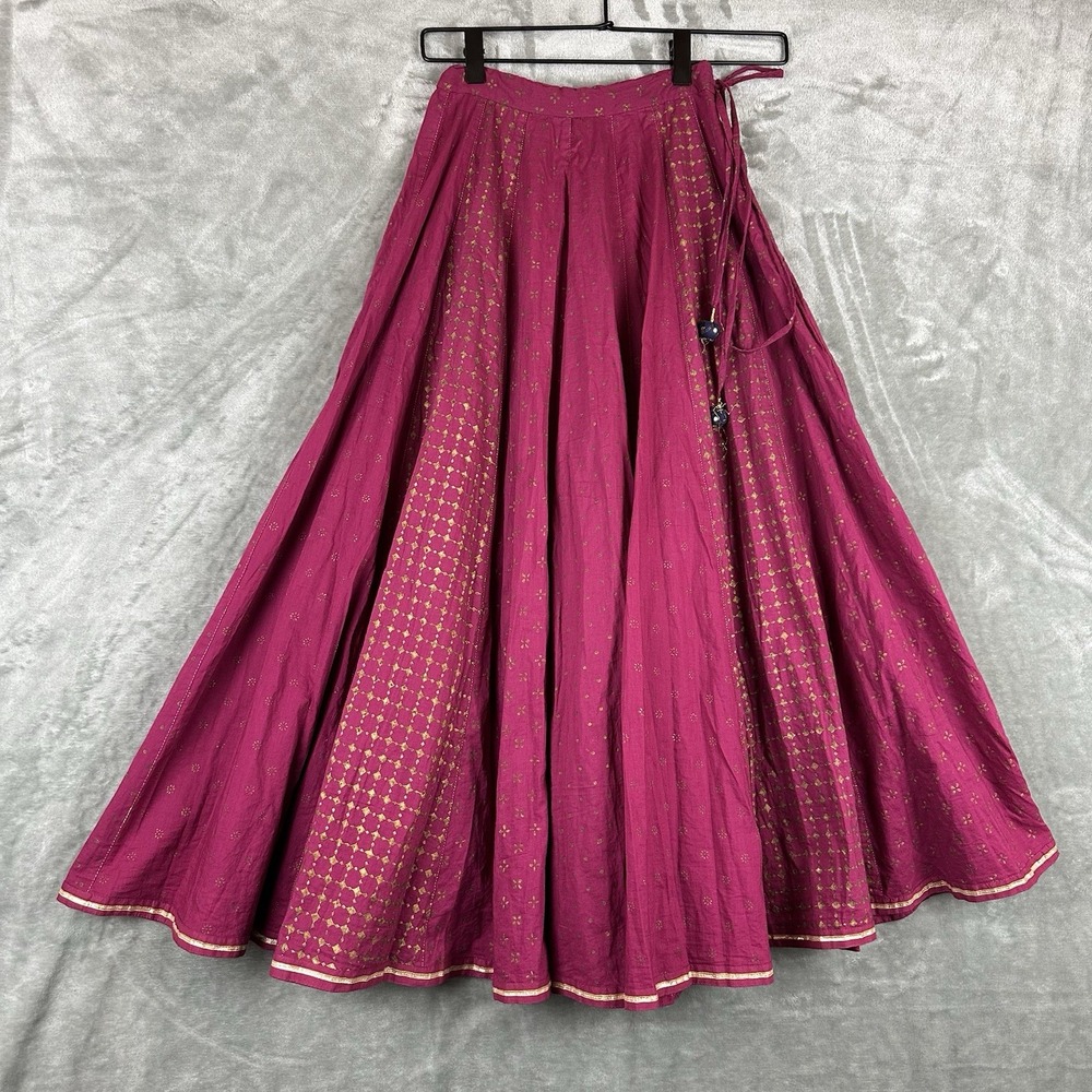 Fabindia Maxi Skirt Girls 8-10 Magenta Pink Gold Indian  Ethnic